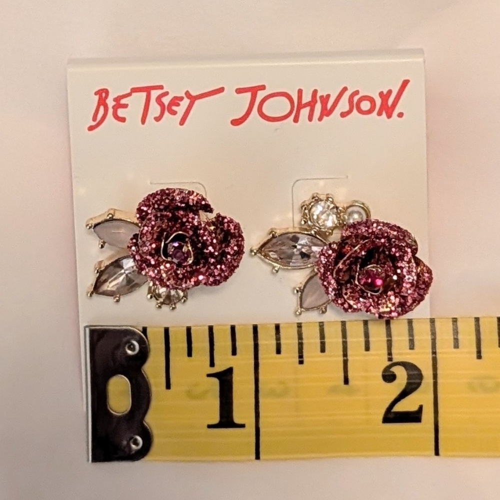 Betsey Johnson Pink Floral Earrings - Picture 2 of 4